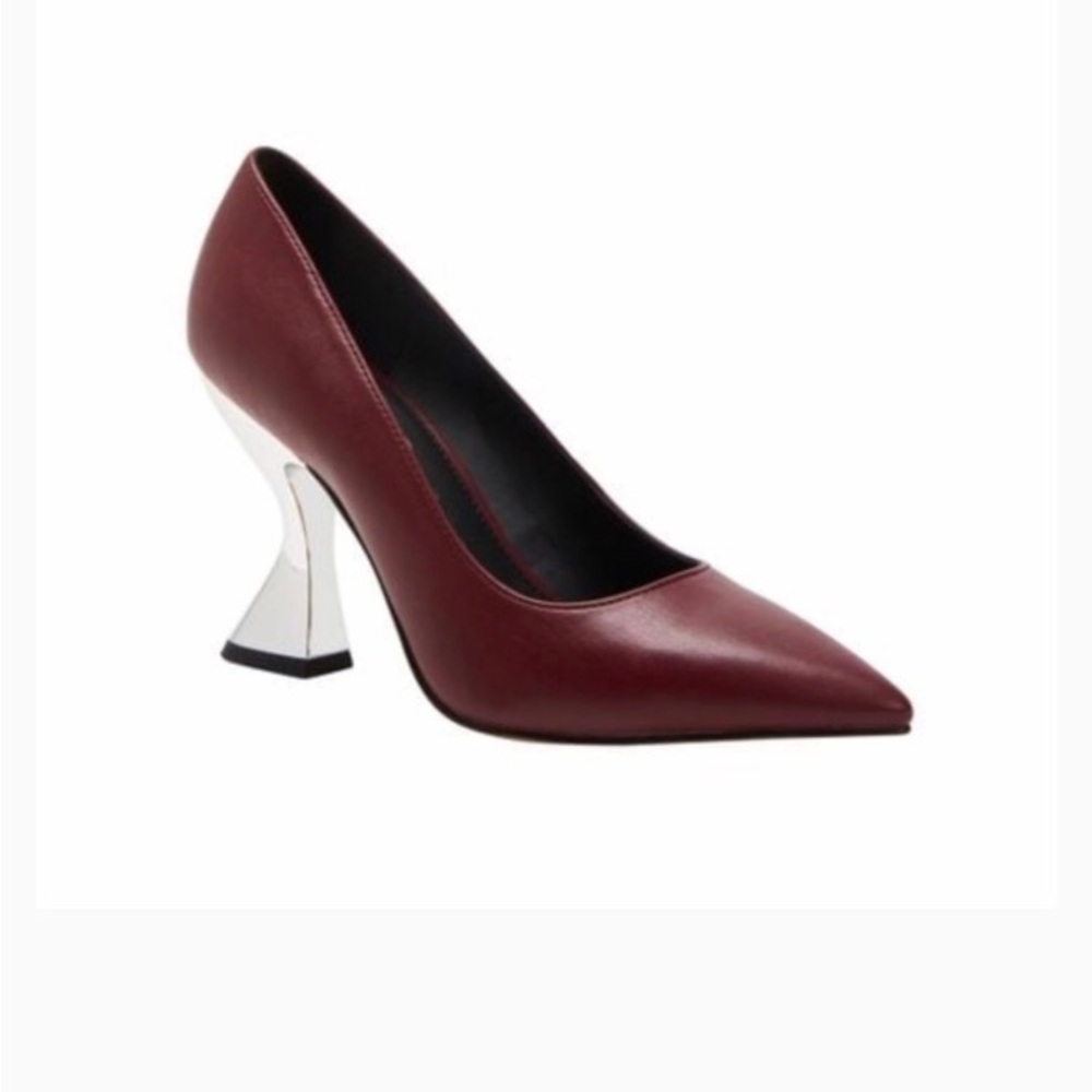 New Katy Perry The Laterr Burgundy Cranberry Pumps Shoes Silver Flare Heels 8